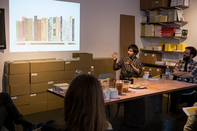 The Political Beekeeper's Library at Konstfrmjandet (2017). Presentation / Conversation with Erik Sjdin and Jacob Bull.